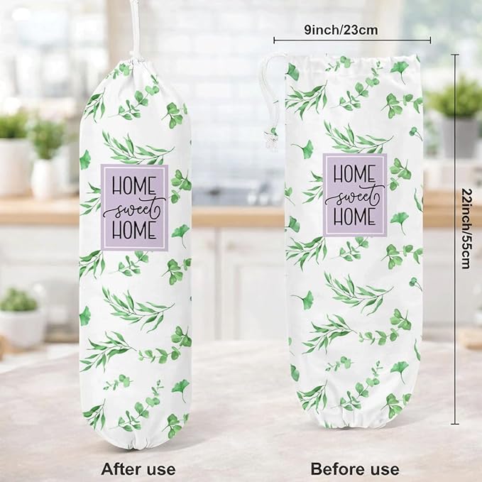 Plastic Bag Holder, Home Sweet Home Plastic Bag Holder for Kitchen Essentials, Wall Mount Plastics Sack Storage Container Dispenser, Grocery Bags Dispenser, Kitchen Gifts For Women Family Friends
