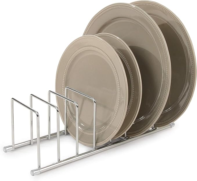 FitWell Kitchen Bakeware Organizer,Plate Racks,Rack for Plastic Lids,Cutting Boards,Cookie Sheets,Pots & Pans Holder,Compact Kitchen Storage,Cabinet Organizer (Chrome)