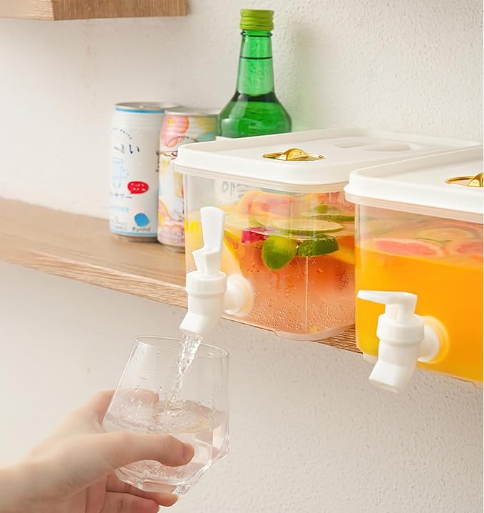Beverage Drink Dispenser for Fridge, Plastic Beverage Dispenser with Spigot,Juice Container Sealed with Filter Screen,Cold Hot Drink Jug for Christmas Party Supplies (4PCS 1Gallon 2Gallon)