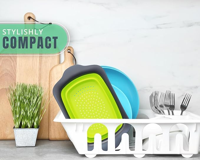 Comfify XL Large Kitchen Strainer - Collapsible Silicone Over-The-Sink Colander with Extendable Handles - Use with Pasta, Fruit, Berries & Veggie - 6 Quart - Green
