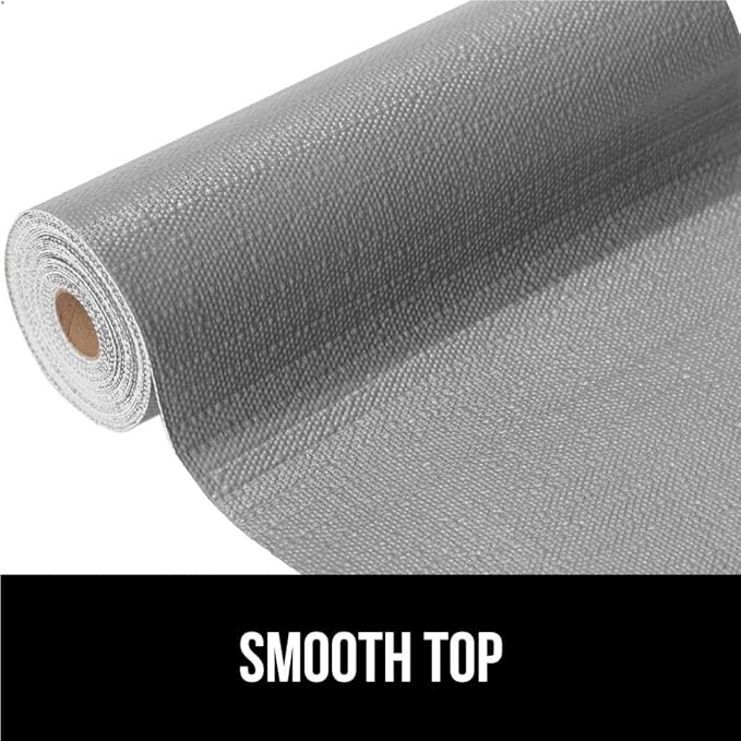 GORILLA GRIP DripGuard Shelf Liner, Non Adhesive Drawer and Kitchen Cabinet Protector, 20x240 Inch, Slip Resistant BPA Free Smooth Surface Plastic Liners for Cabinets, Bathrooms, Closets, Gray