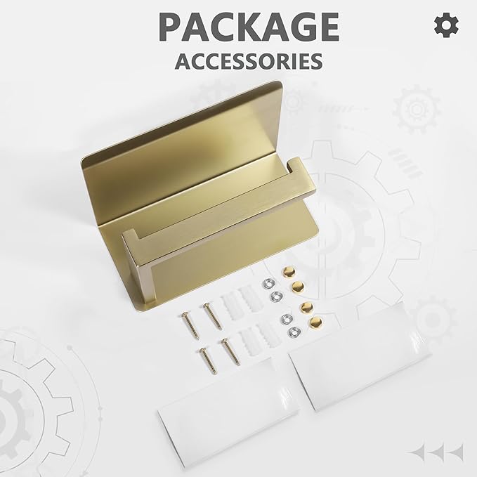 LANC Gold Toilet Paper Holder with Shelf, Adhesive or Screw Toilet Paper Roll Holder with Phone Shelf for Bathroom Wall Mounted, Stainless Steel Toilet Tissue Holder Brushed Gold, A8367BG