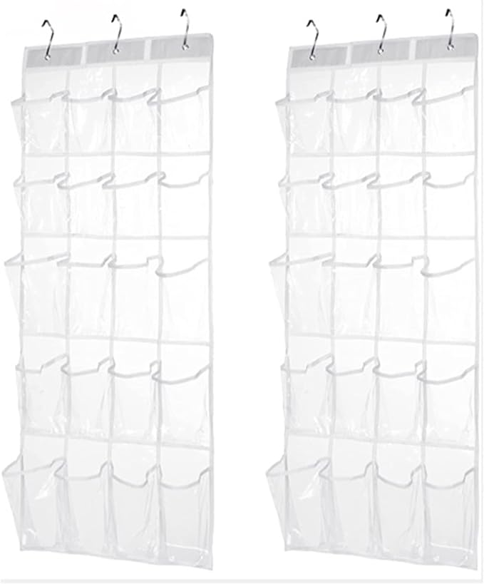 HomeRoots 2 Pack Minimalist Clear Over the Door Pantry Organizer, 20 Pockets