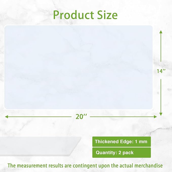 Large Silicone Mats for Kitchen Counter: 14” x 20”(1mm) Clear Non-slip Waterproof Countertop Protector Liner - Non-Stick Baking Mat - Heat Resistant Placemat for Pastry Translucent (2/Pack)