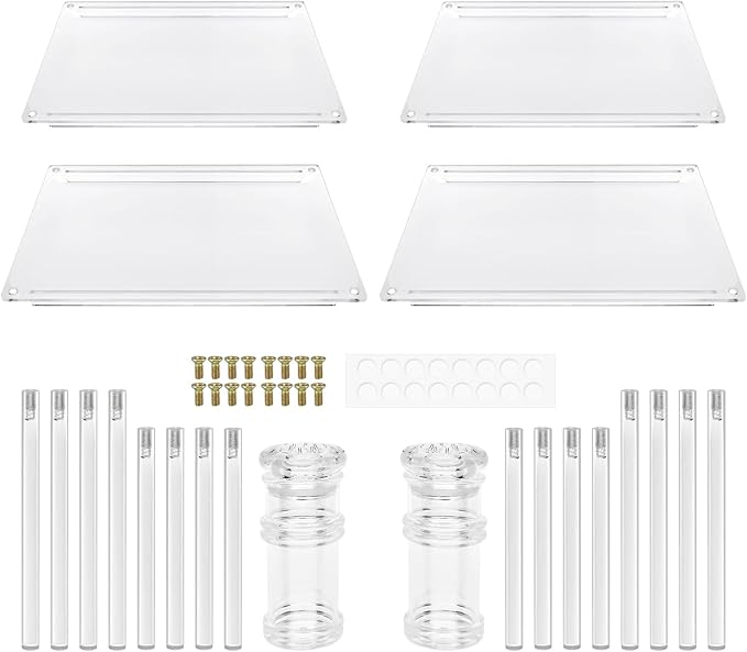 4Pack Clear Cabinet Organizer,Acrylic Shelf Riser for Dish Organizer,Clear Acrylic Shelves Riser Stackable Cabinet Risers for Counter, Pantry Organization and Storage