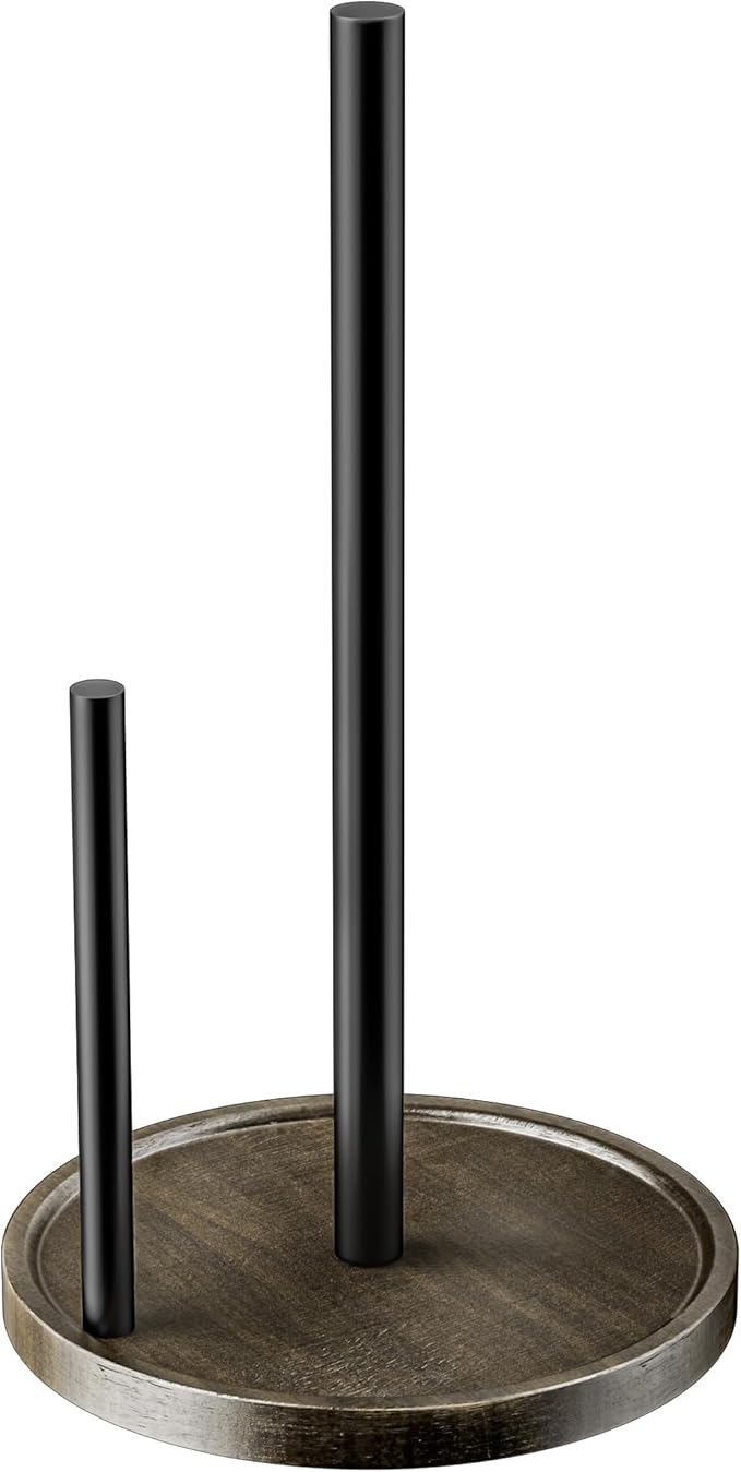 Farmhouse Paper Towel Holder for Countertop, Stainless Steel with Real Wood Base, Dispenser Fits Standard & Jumbo Rolls, Halloween Tissue Holder.