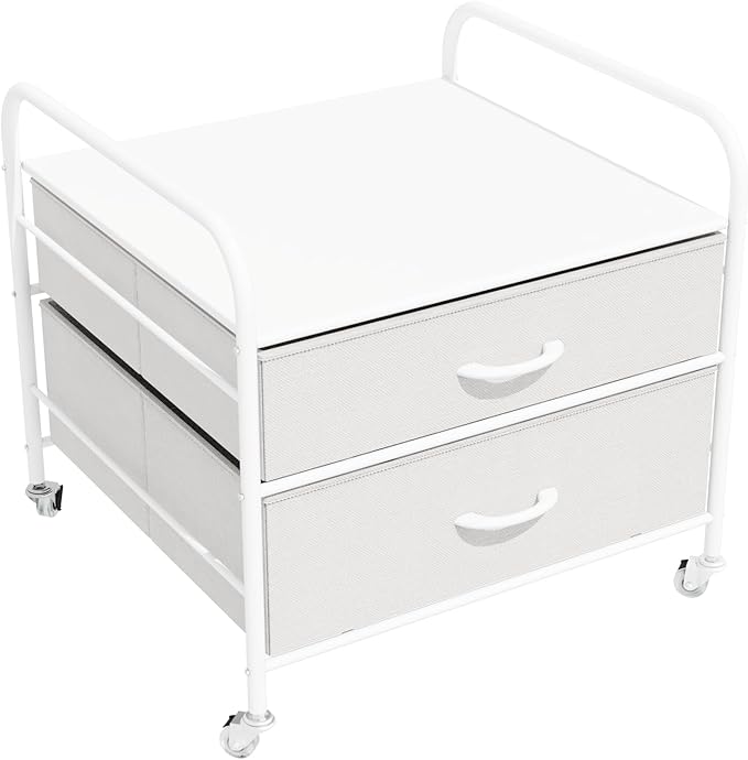 Mini Fridge Stand, Fridge Stand with Storage, 2 Drawer Fridge Cart, Organizer Unit for Mini Fridge, Fridge Stand Table, Mini Fridge Table with Swivel Wheels,White