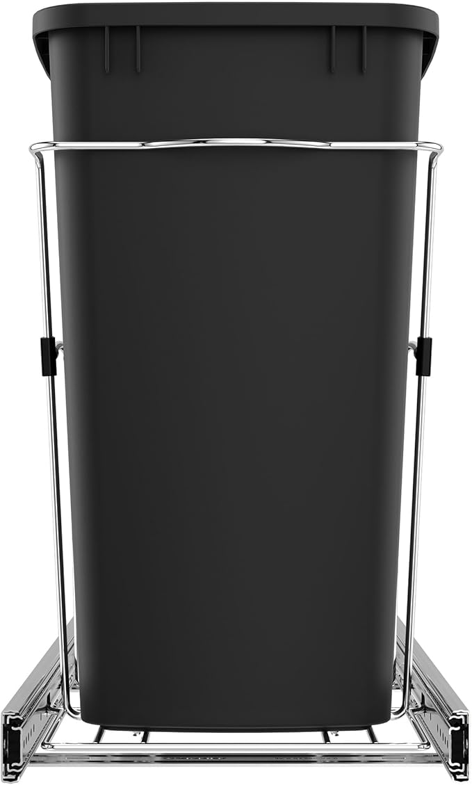 Rev-A-Shelf Pullout Trash Can for Kitchen Cabinets 35 Qt Garbage Waste Recycling Bin with Full Extension Slides, Black, RV-12KD-18C S