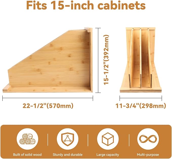 【2-Pack】 Upgraded Tray Dividers for Cabinets,15in Hx22in Dx12in W, Kitchen Cabinet Tray Divider for Pans, Lids, Pot And Pan, Cookie Sheet. with 3 Dividers,Keeping The Kitchen Organized (2)
