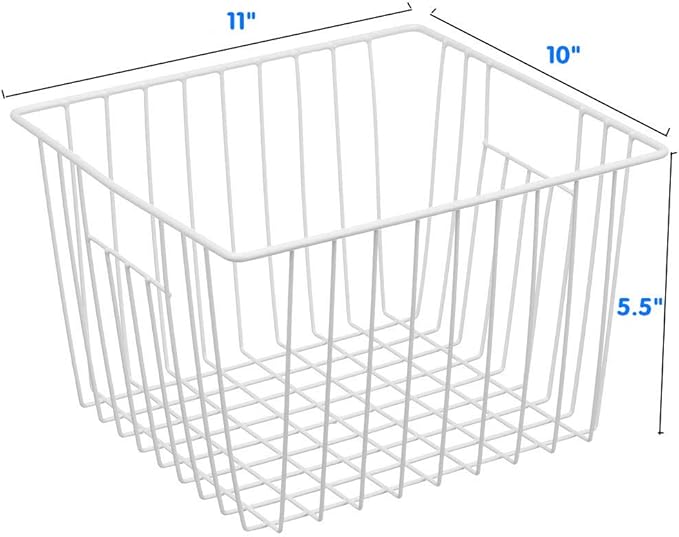 Y.Z.Bros Freezer Wire Baskets, Kitchen Storage Organizer Bins for Chest and Upright Freezer, Refrigerator Dividers Containers with Handles - Pearl White (4)