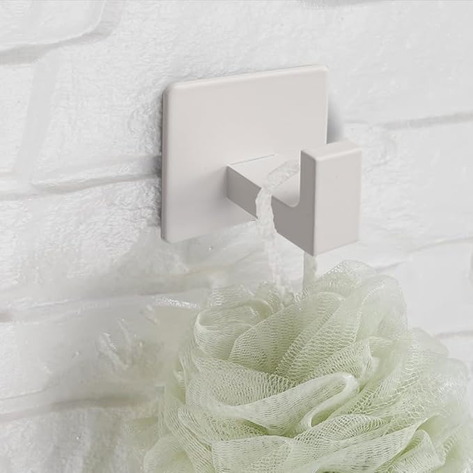 Vanloory Bath Towel Hooks, 4 Pack Self Adhesive Square Coat Hooks, Sturdy No Drilling Robe Hook, Heavy Duty Aluminum Clothes Hanger, Wall Hooks for Bathroom Bedroom Kitchen (2 in, White)