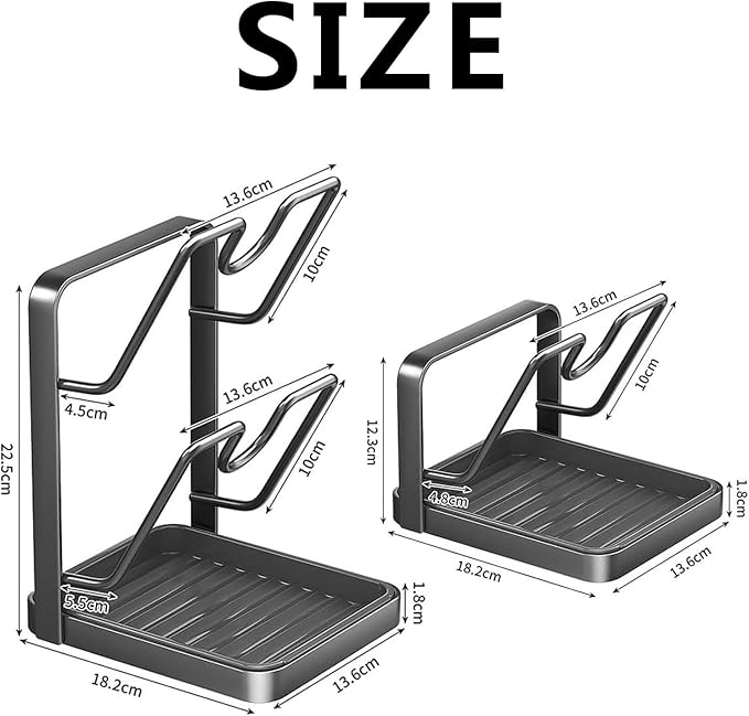 Kitchen Pot Lid Storage Rack, 304 Stainless Steel Pot Lid Holder While Cooking, Multifunctional Kitchen Pot Cover Organizer for Countertop, With Removable Drip Tray (White, Double-layer)