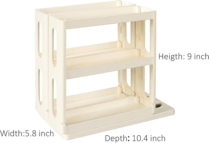 Spice Rack Organizer 3 tier Seasoning Holder, Pull and Rotated Storage Cabinet for Kitchen Bathroom Countertop 9”H x 5.8”W x 10.4”D (Natural White)
