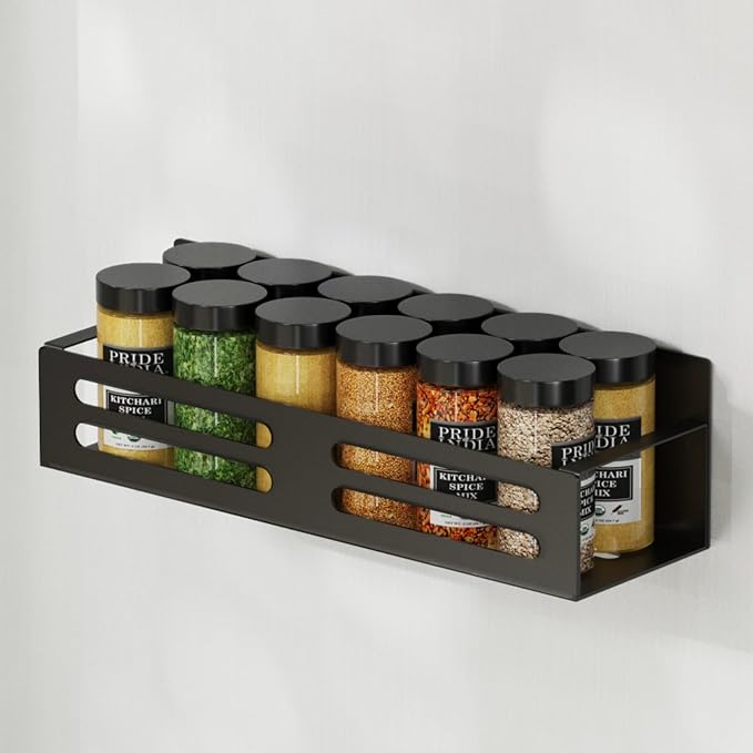 Roysili Magnetic Spice Rack for Refrigerator Magnetic Fridge Shelf for Kitchen Magnetic Shelves for Fridge 4 Pack Black