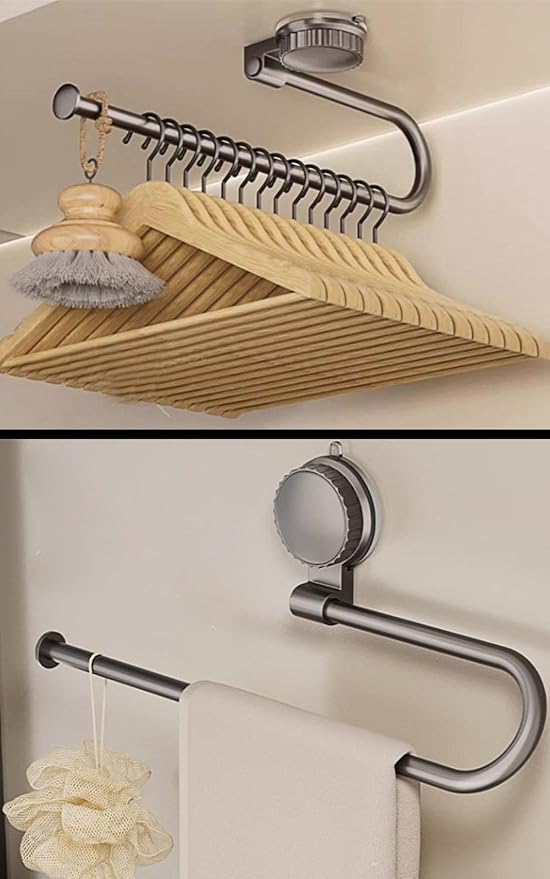 Paper Towel Holder Under Cabinet No Drilling, Suction Cup Metal Bathroom Towel Bar Wall Mount for Kitchen, RV, Bathroom