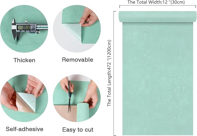 CHIHUT 12”x472” Mint Green Contact Paper Self Adhesive Velvet Fabric for Jewelry Box Lining Drawer Liner Soft Textured Fabric Wallpaper Peel and Stick Velvet Flocking Contact Paper for Dressers