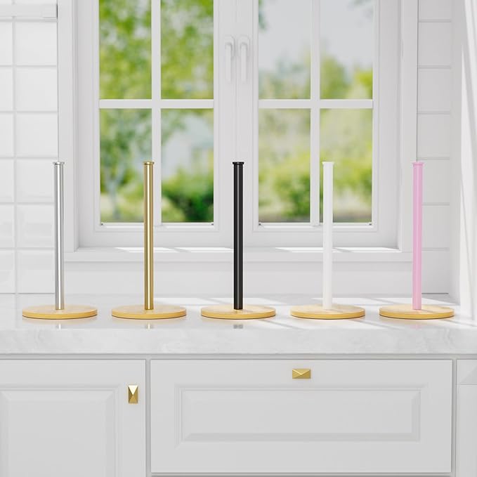 Paper Towel Holder Countertop, Weighted Wooden Base, Stainless Steel, FreeStanding, Easy Install, Durable, Ideal for Home,RV,Bathroom,Farmhouse Essentials Decor Accessories (Black)