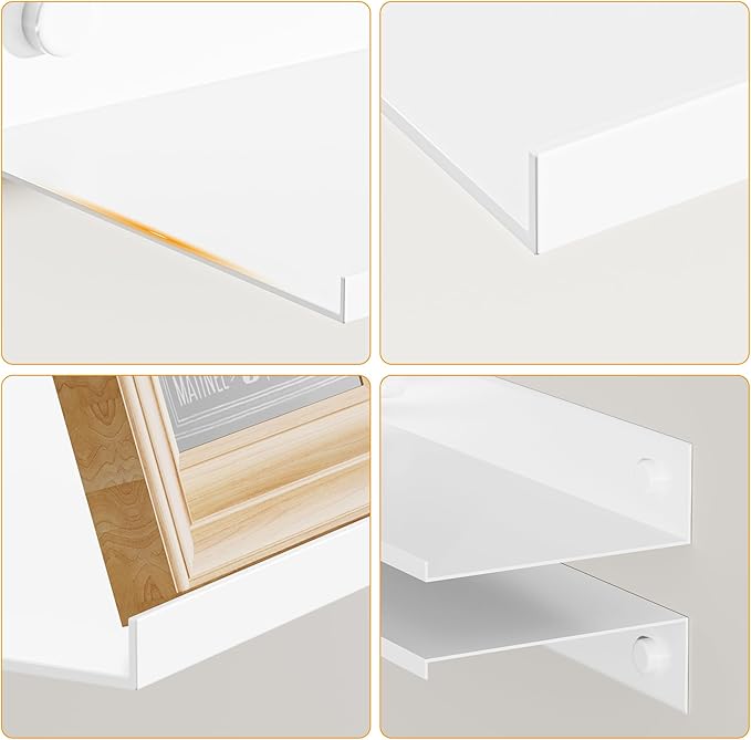 Adhesive Floating Shelves, 15.7" Metal Bathroom Shelves for Wall Set of 2, Modern White Wall Shelf for Living Room, Bedroom Storage Display Decorative