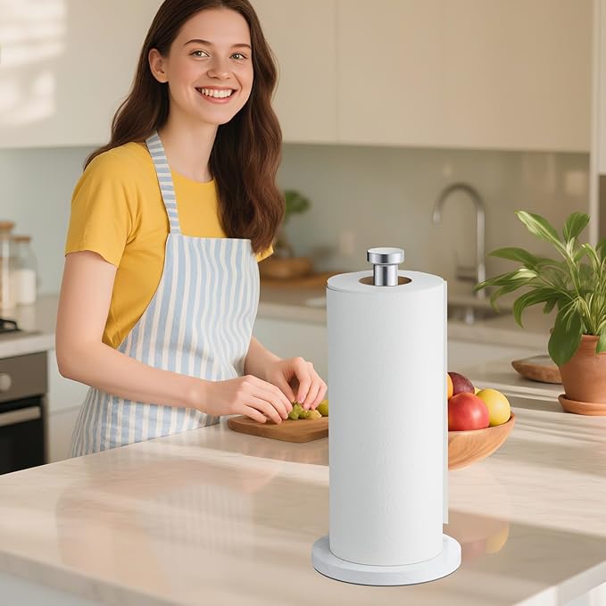 VEHHE Marble Paper Towel Holder for Kitchen Countertop, Standing Paper Towel Stand with Weighted Base & EVA Non-Slip Pad, for Bathroom or Kitchen (Silver)