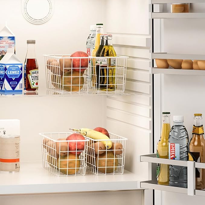 Deertaip Adhesive Basket Wall Wire Basket Over the Cabinet Door Organizer No Drilling Mounted 4 Pack, White