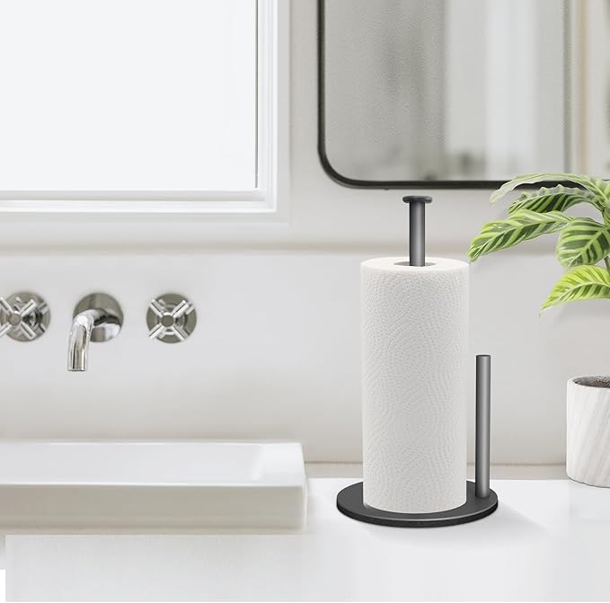 Paper Towel Holder Countertop, Standing Paper Towel Roll Holder for Kitchen Bathroom, Kitchen Paper Towel Stand Holder, Stainless Steel Paper Towel Holder (Grey)
