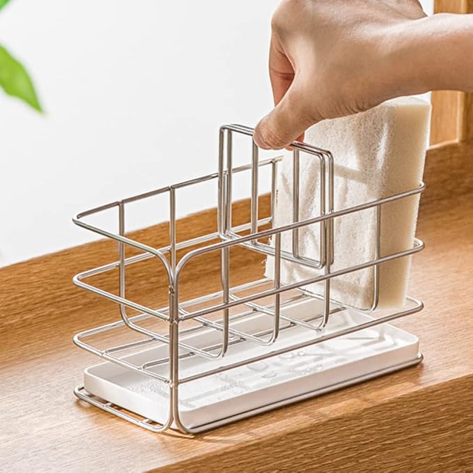 Kitchen Sink Caddy Sponge Holder: Metal Sink Drying Rack Stainless Steel Counter Draining Shelf Organizer for Sponge Brush Soap Dishcloth