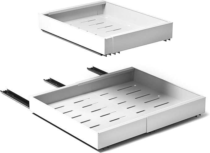 Sorbus Pull-Out Sliding Storage Rack for Kitchen & Bathroom, No-Drill Adjustable Shelf with Durable Metal, Non-Slip Grid Drawers, Waterproof Space Saver (White 2 Pack)