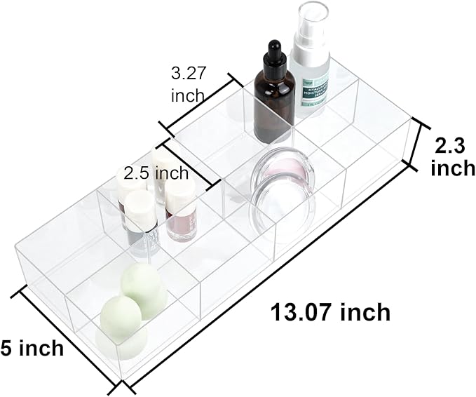 ZEXALOR Clear Drawer Organizer, 8 Sections Makeup Socks Organizer Holder, Drawer Dividers Office Desk Tray Bathroom Jewelry Trays (8 Cell)