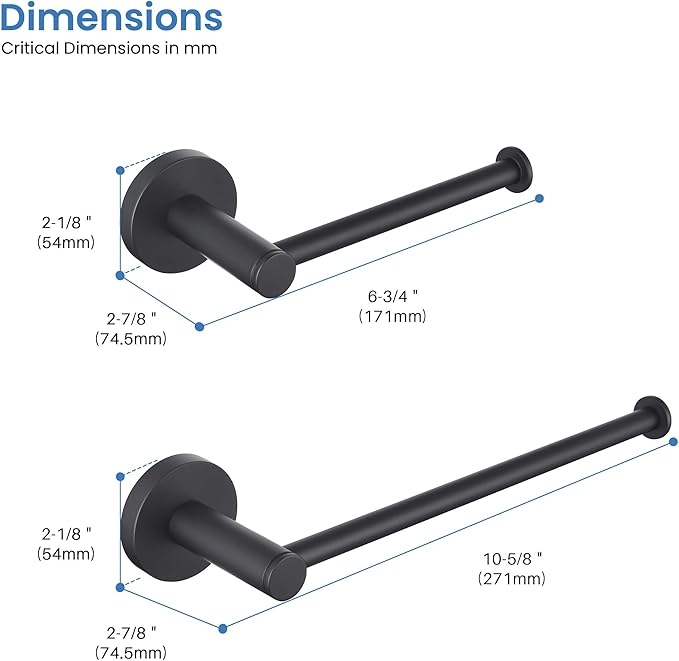 KIBI Circular 2-Piece Bathroom Hardware Set in Matte Black – Includes Wall Mounted Towel Bar & Toilet Paper Holder – Modern, Durable, Rust-Resistant Bathroom Accessories (Matte Black, C-KBA14-2-1)