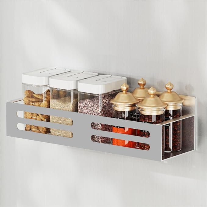 Roysili Magnetic Spice Rack for Refrigerator, Metal Spice Rack Organizer, Magnetic Shelf for Fridge 4Pack Grey