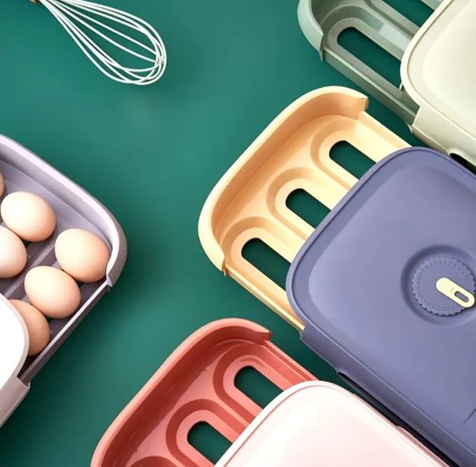 Rolling egg holder, Egg organizer for refrigerator, Stackable kitchen egg storage, Plastic organizer, Fridge container (BLUE)