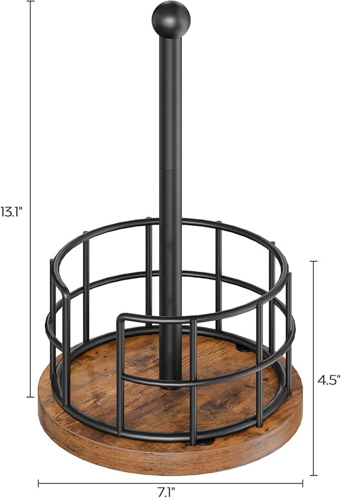 Paper Towel Holder, Kitchen Paper Towel Holder for Countertop, Paper Towel Stand with Wooden Base, Freestanding Kitchen Roll Holder, for Standard Size Rolls, Rustic Brown CJ05BR