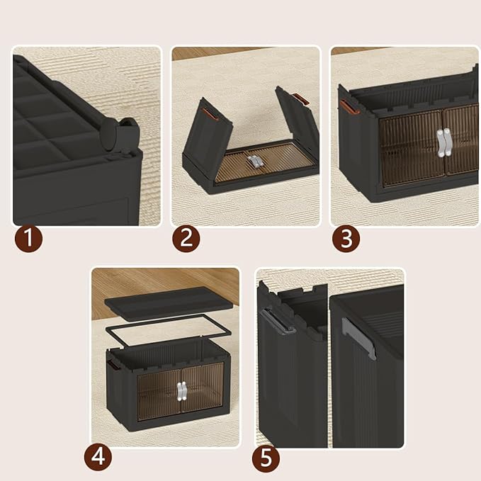 Foldable Collapsible Closet Organizers, Stackable Storage Bins and Boxes with Lids & Drawers, 32GAL*4Pack Folding Plastic Box Cabinet Containers with Door & Wheel for Bedroom Dorm Home Organization