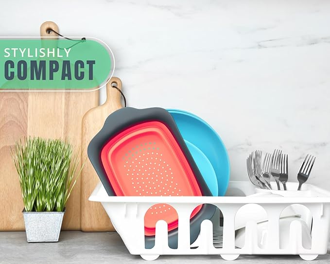 Comfify XL Large Kitchen Strainer - Collapsible Silicone Over-The-Sink Colander with Extendable Handles - Use with Pasta, Fruit, Berries & Veggie - 6 Quart - Coral