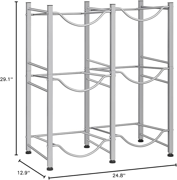LIANTRAL 5 Gallon Water Bottle Holder, 3 Tier Silver Double Row Heavy Duty Cooler Jug Rack with 6 Slots for Home Kitchen