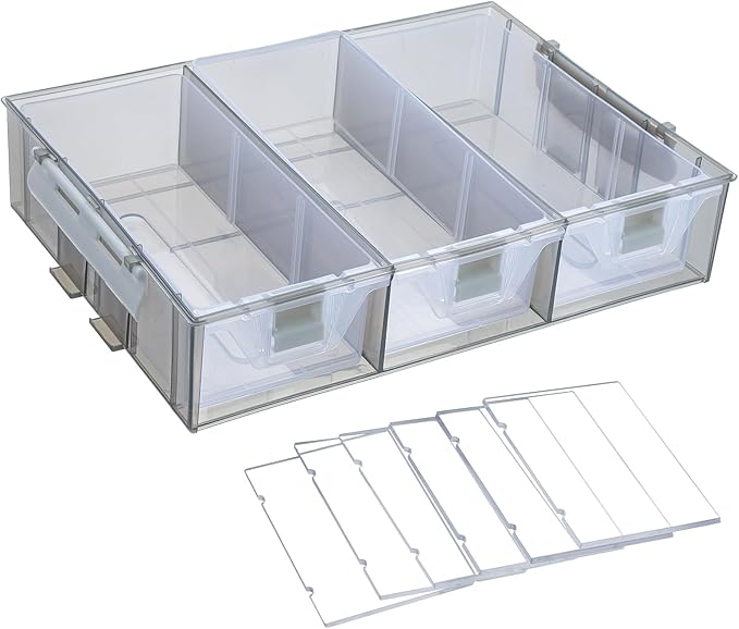 MyGift Single Stackable Tray, Add-on for 11 Inch Smoke Gray Transparent Arts & Crafts Storage Box, 9 Compartment Sewing Supplies Organizer with 3 Drawers and Removable Dividers