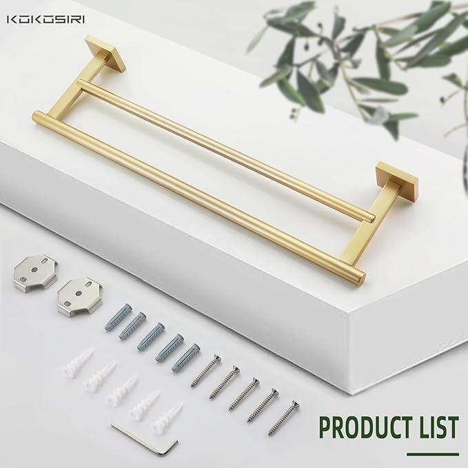 KOKOSIRI Towel Bar Bathroom Towel Holder Double Rails for Bath Kitchen Cabinet Towel Shelf 20 Inch Brushed Gold Stainless Steel B5005BG-L20