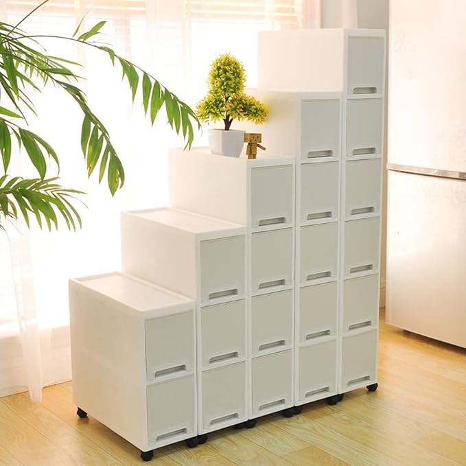 7in Narrow Slim Rolling Storage Cart, 5 Tier Kitchen Small Bathroom Storage Cabinet Beside Fridge Small Plastic Rolling Shelf with Drawers