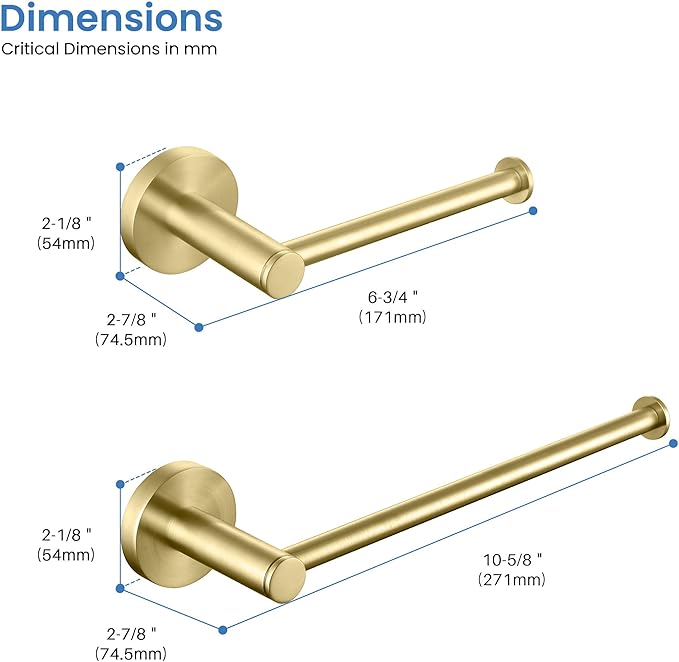 KIBI Circular 2-Piece Bathroom Hardware Set – Includes Wall Mounted Towel Bar & Toilet Paper Holder – Modern, Durable, Rust-Resistant, Bathroom Accessories (Brushed Gold, C-KBA14-2-1)