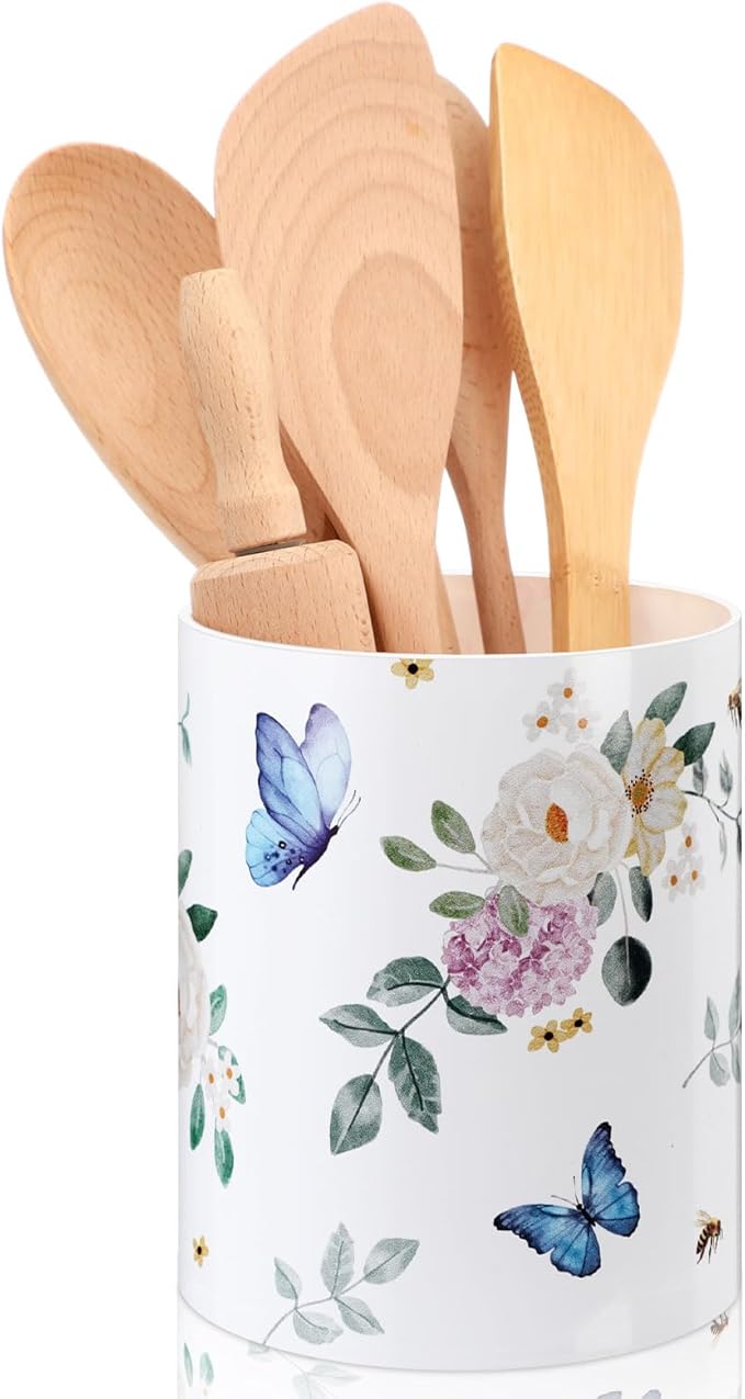 WILLBOND Butterfly Kitchen Decor Acrylic Butterfly Kitchen Utensil Holder Crock Spoon Organizer for Countertop Table Decor Coffee Spoon Holder Jar for Cooking Tools