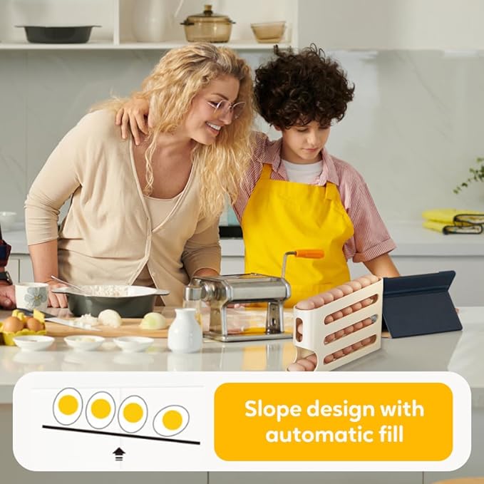 Egg Holder for Fridge, 2026 New Auto Rolling Fridge Egg Organizer, Egg Dispenser for Refrigerator, 4 Tiers Fridge Egg Rack for Refrigerator, Large Capacity/Holds 30 Eggs (White)