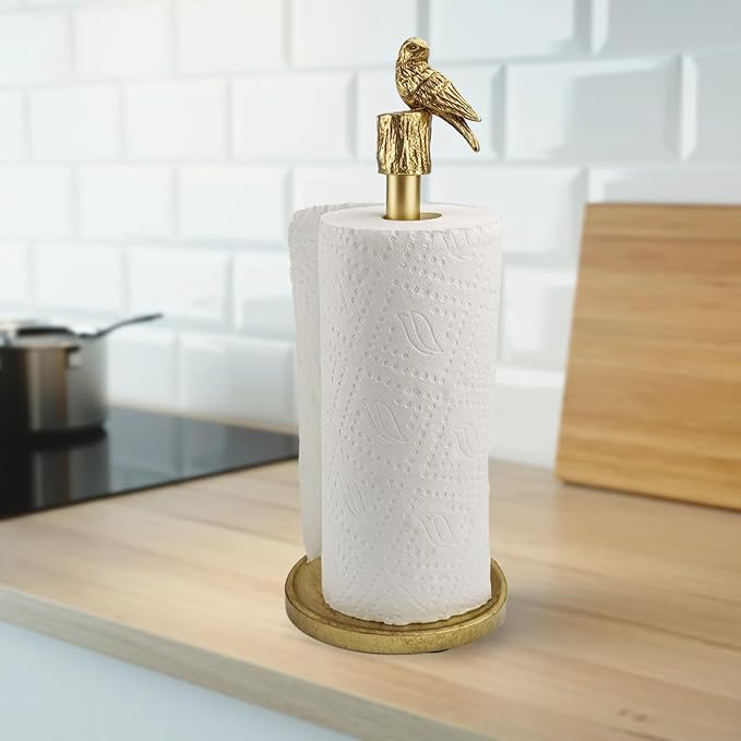 Paper Towel Holder Countertop, Gold Paper Towel Stand with Bird Design Top