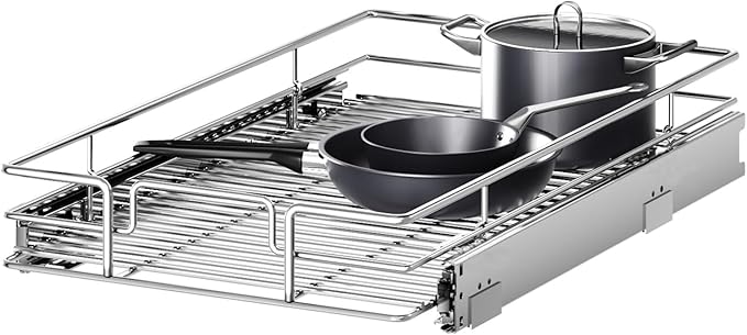 Pull Out Cabinet Organizer, 31.5" W x 21.5" D, Heavy Duty Chrome Slide Out Shelf for Wide Base Cabinets, Sliding Wire Basket Drawer for Pots, Pans, Appliances & Pantry Storage