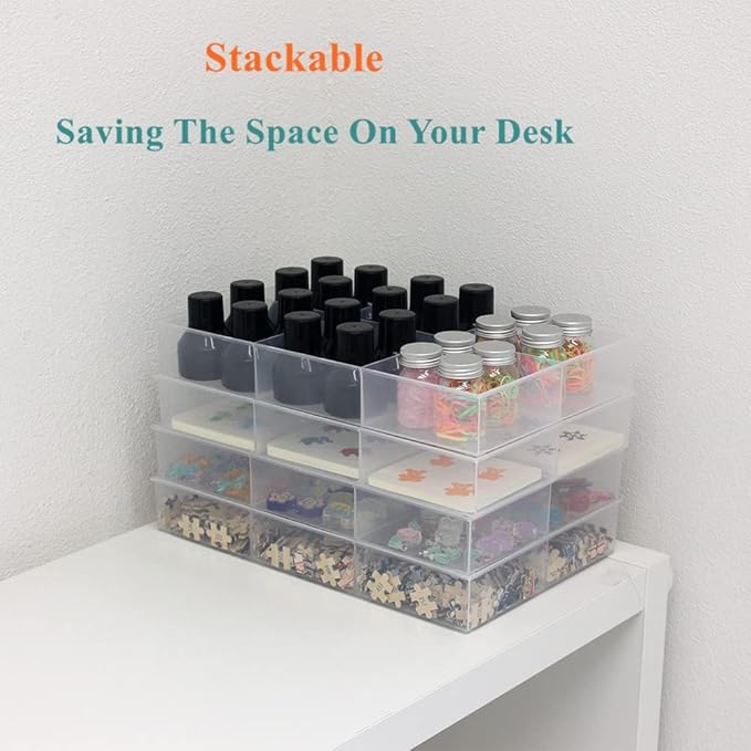 BangQiao 2 Pack Fixed 6 Grids Clear Plastic Organizer Sorting Tray with Large Compartment, Transparent Storage Divider Box Container Case for Hardware, Craft, Sewing Kit, Office Supplies, Small Parts