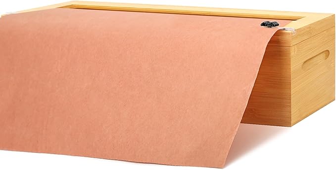 24" Bamboo Paper Roll Dispenser with Sliding Cutter & Roller – Fits Butcher, Kraft, Freezer Paper, Foil & Plastic Wrap – Heavy-Duty Kitchen & Restaurant Organizer