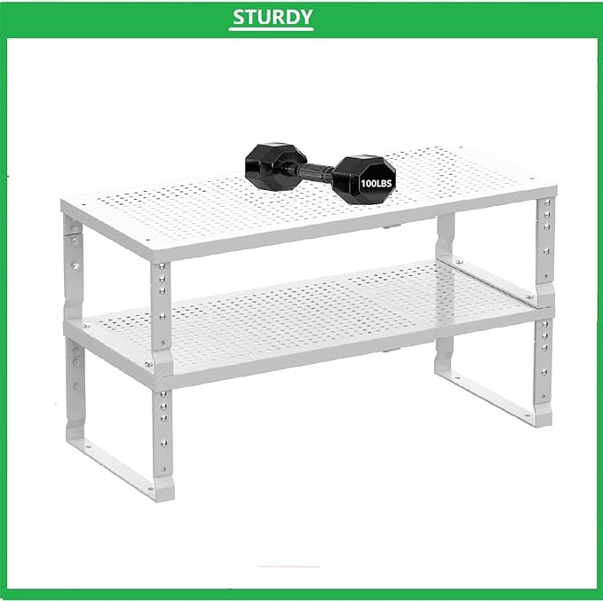 Metal Stackable Expandable Storage Shelf - Multi-Functional Home Storage Shelf, Suitable for Kitchen, Cabinet,Bathroom, Office, Garage, etc.(3PACKS/White/Large