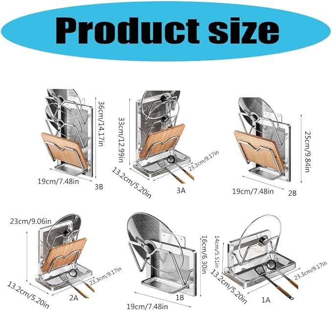 Kitchen Pot Lid Storage Rack, Pot Lid Holder With Tray, Lid Holder While Cooking, Lid And Spoon Rest, Multifunctional Kitchen Organizer Stand for Stove Top (Wall Mount, 3-layer)