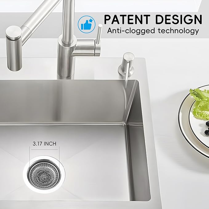 Kitchen Sink Drain Strainer, Wokdada Flexible Insert Mesh Sink Strainer, 304 Stainless Steel Sink Strainer, Clog-Free Garbage Disposal Sink Catcher Strainer, 3.19 Inch Sturdy Metal Sink Screen