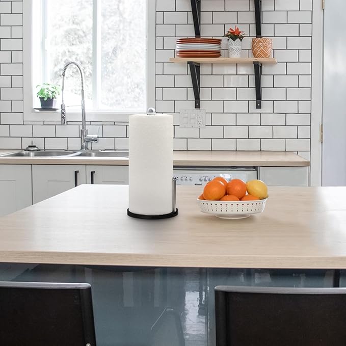 Blue Donuts Countertop Paper Towel Holder with Weighted Base - Easy One-Handed Tear, Modern Design, Black