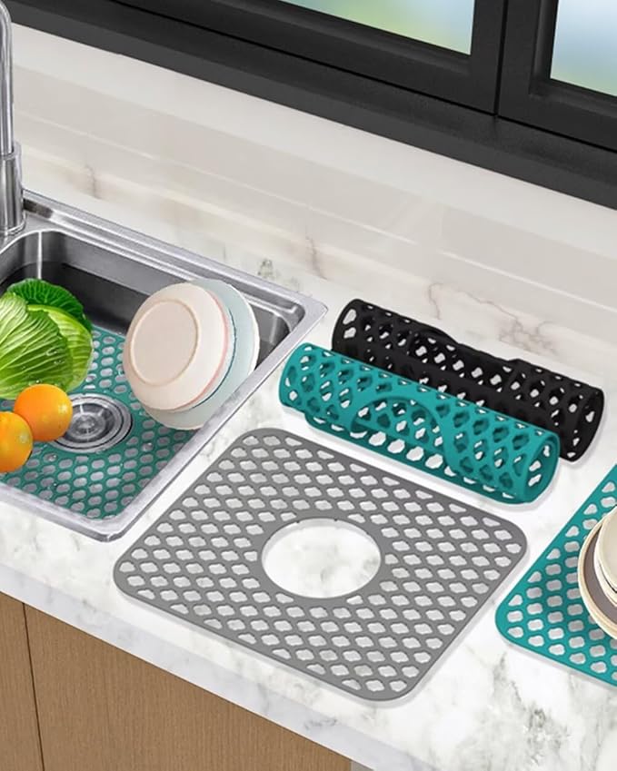 SEEK RARE Kitchen Sink Mat 13.6 x 11.6in Silicone Sink Mat Non Slip Sink Protector for Farmhouse Kitchen Green